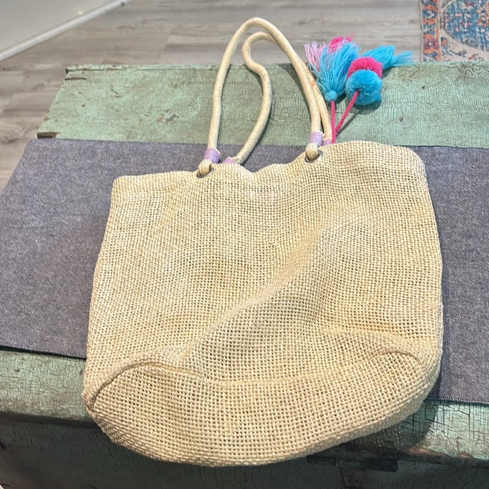 Capelli New York Mermaid Life Straw Tote Bag with Tassel Charm